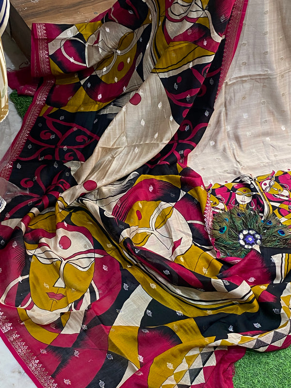 Pure Maheshwari Silk Suit - Abstract Face Print