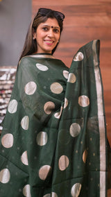 Royal Look Pure Maheswari Bottle Green image 2