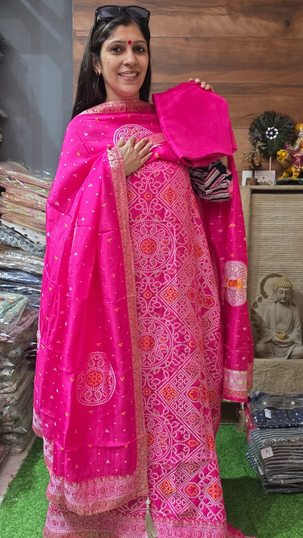 Royal Pink Traditional Bandhej Suit