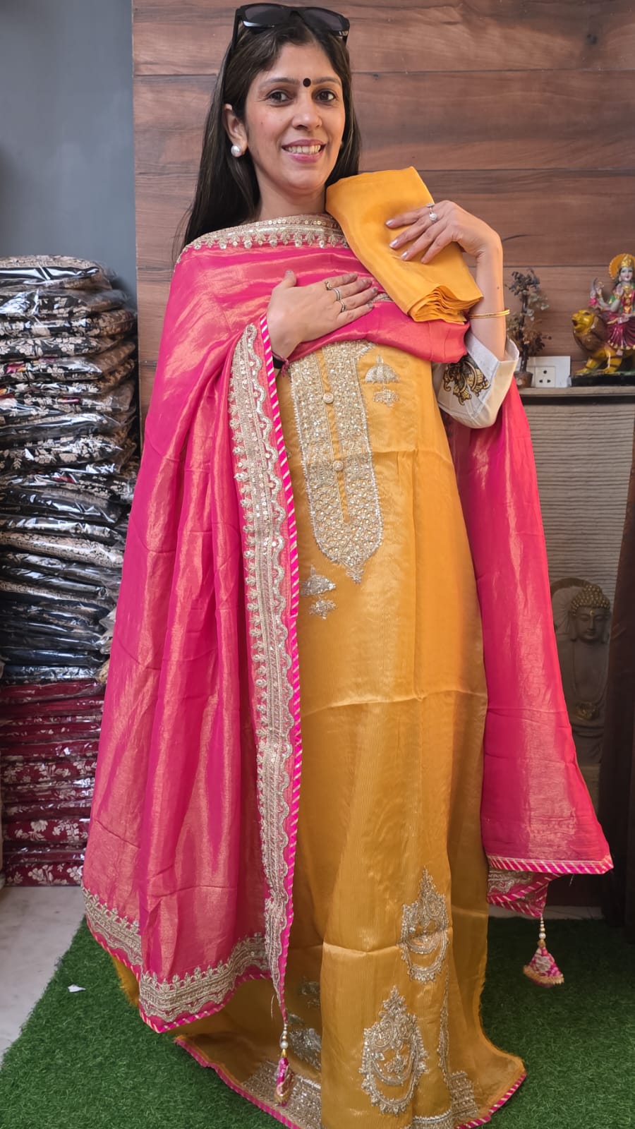 Silk Suit Celebration in Yellow and Pink