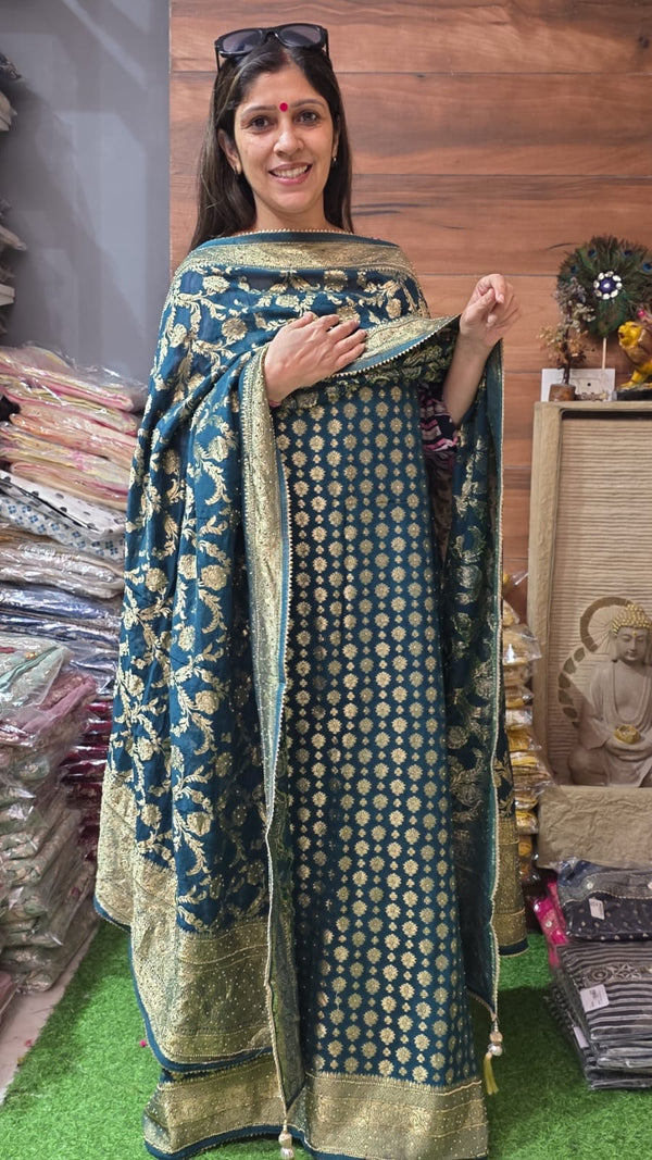 Teal Blue Khadi Georgette