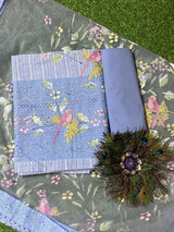 Beautiful Ice Blue Cotton suit with Brush Paint Dupatta image 1