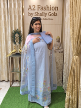 Beautiful Ice Blue Cotton suit with Brush Paint Dupatta image 2