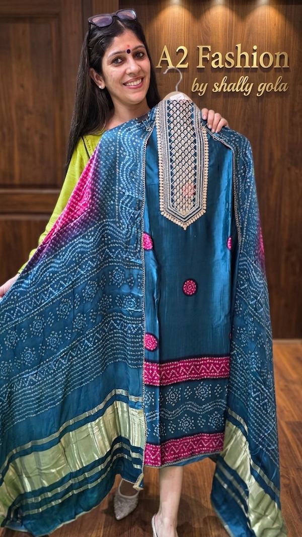 Stylish and  Beautiful Gajji Silk Teal Blue colour