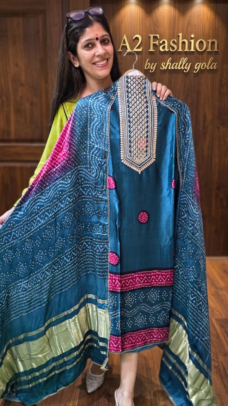 Stylish and  Beautiful Gajji Silk Teal Blue colour