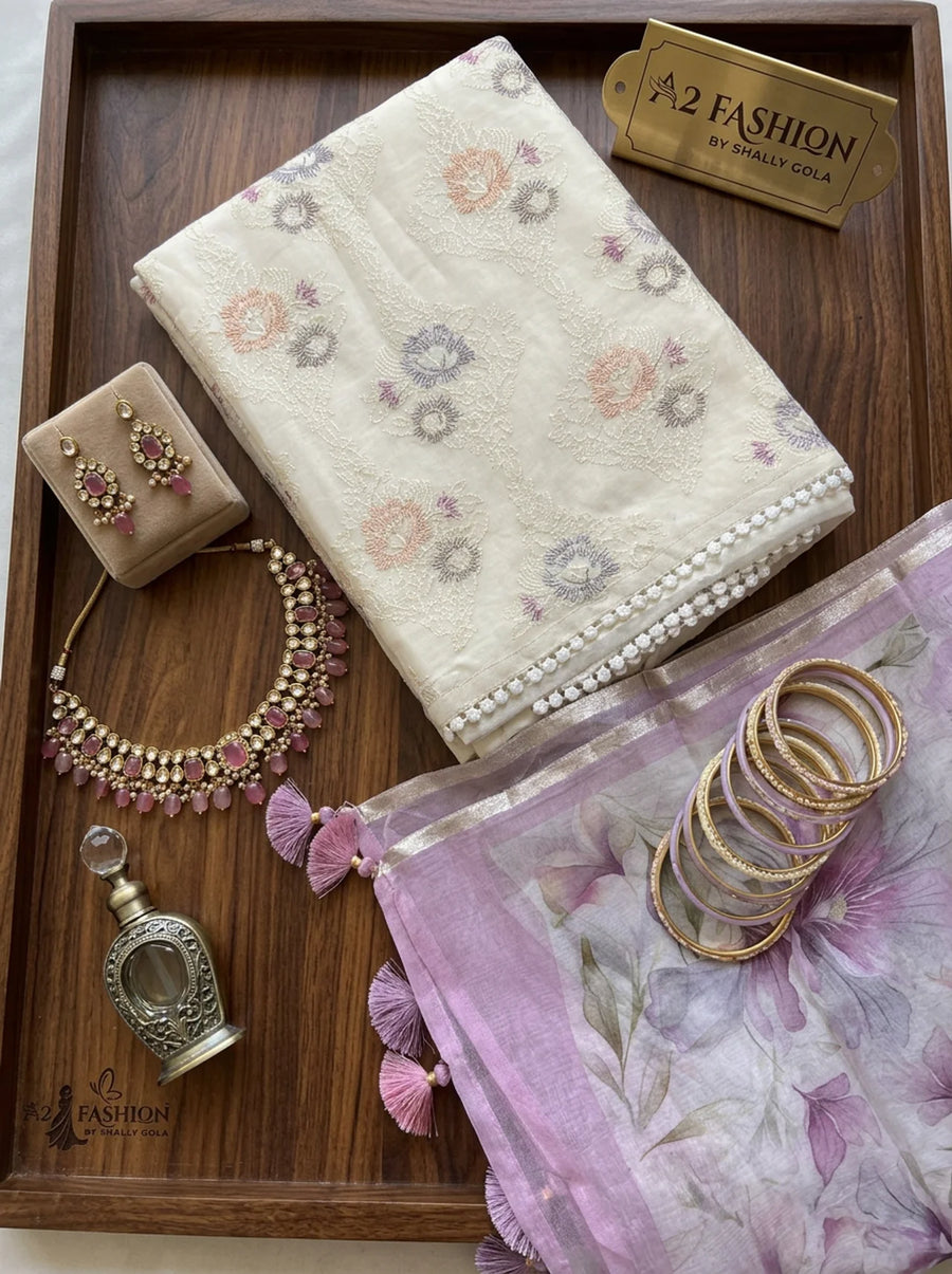 Pure Luxury is here,  Pure Organza suit with  Kora Organza Dupatta