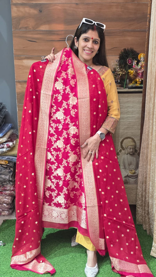 Khadi Georgette Karvachauth Special Pink and Red( 23 Oct )