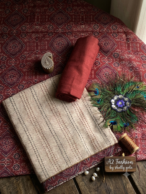 Designer Maheshwari Silk with kanta work ( Red )