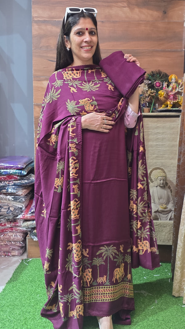 Viral Suit Pure Modal Silk 5th Oct ( Wine )
